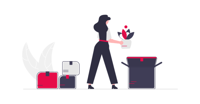 Illustration of women moving item from one pile to another