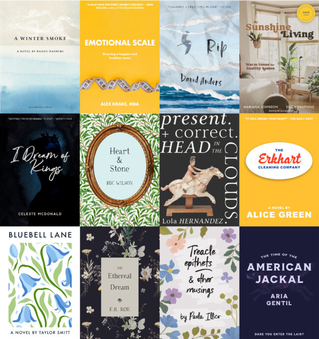 A selection of book covers, mostly typographic, showcasing graphic design across multiple styles. All of these images are book covers.