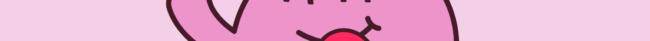 cute pink round mascot clutching a heart, smiling away to themself